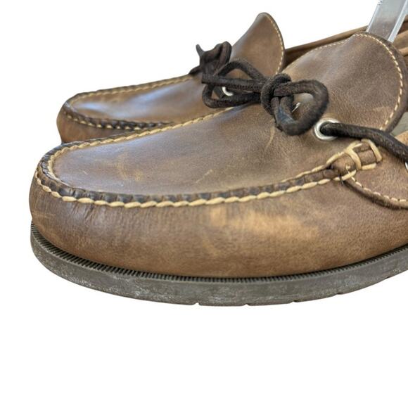 LL Bean Mens Brown Leather Slip On Boat Shoes Loafers Preppy Casual sz 8 EE Wide - Picture 8 of 16